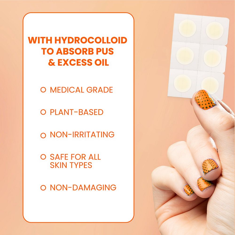 With Hydrocolloid ingredient that absorbs pus & excess oil, these patches are medical-grade, plant-based, non-irritating, safe for all skin types, and non-damaging